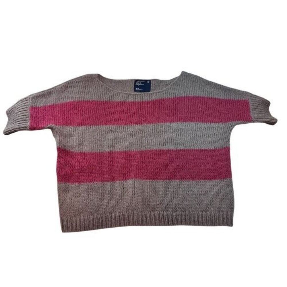 American Eagle Sweater M Womens Grey Pink Striped Wool Mohair Blend Size Medium - Picture 7 of 10